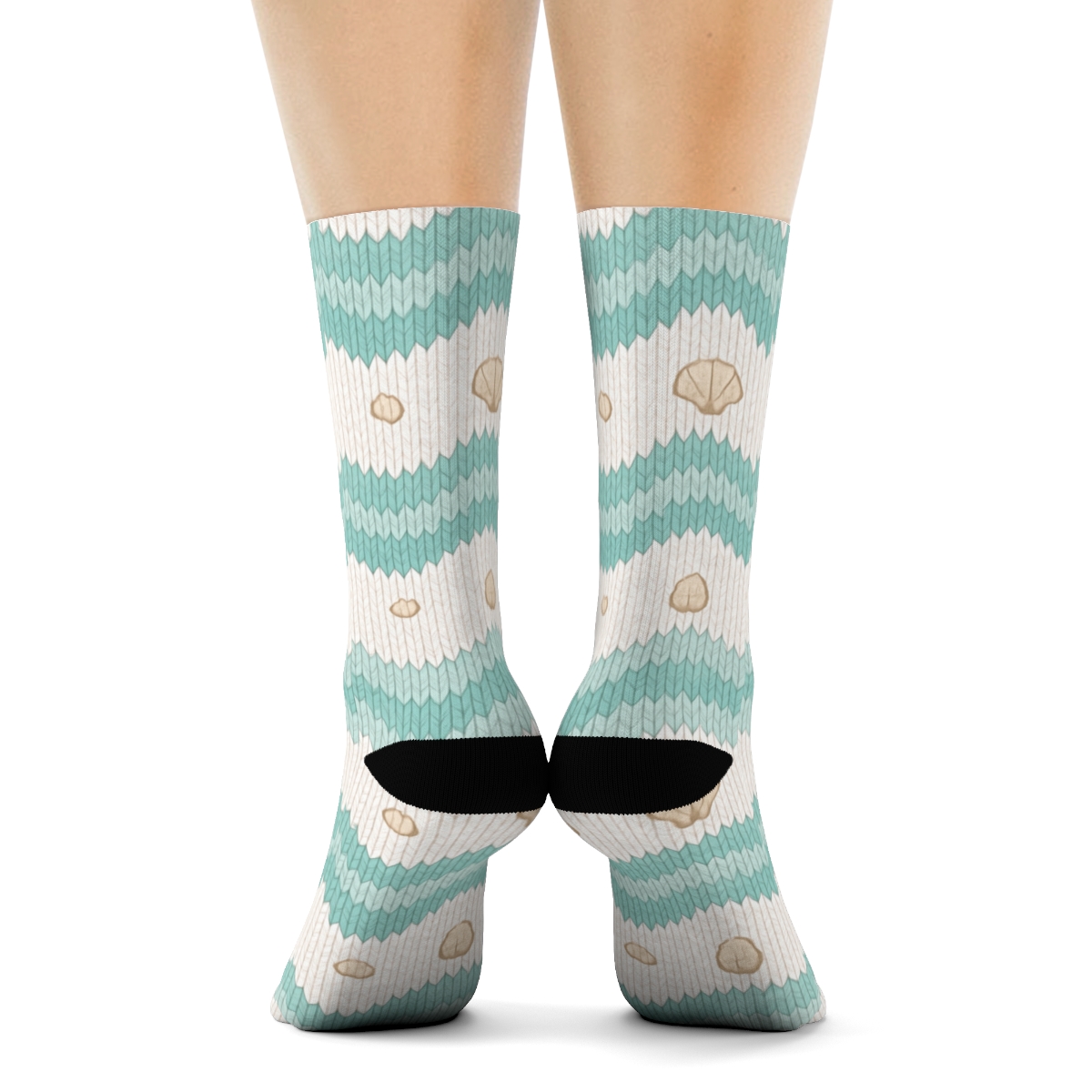 Seafoam Tide Bands Minimal Knit Illusion unique graphic crew socks