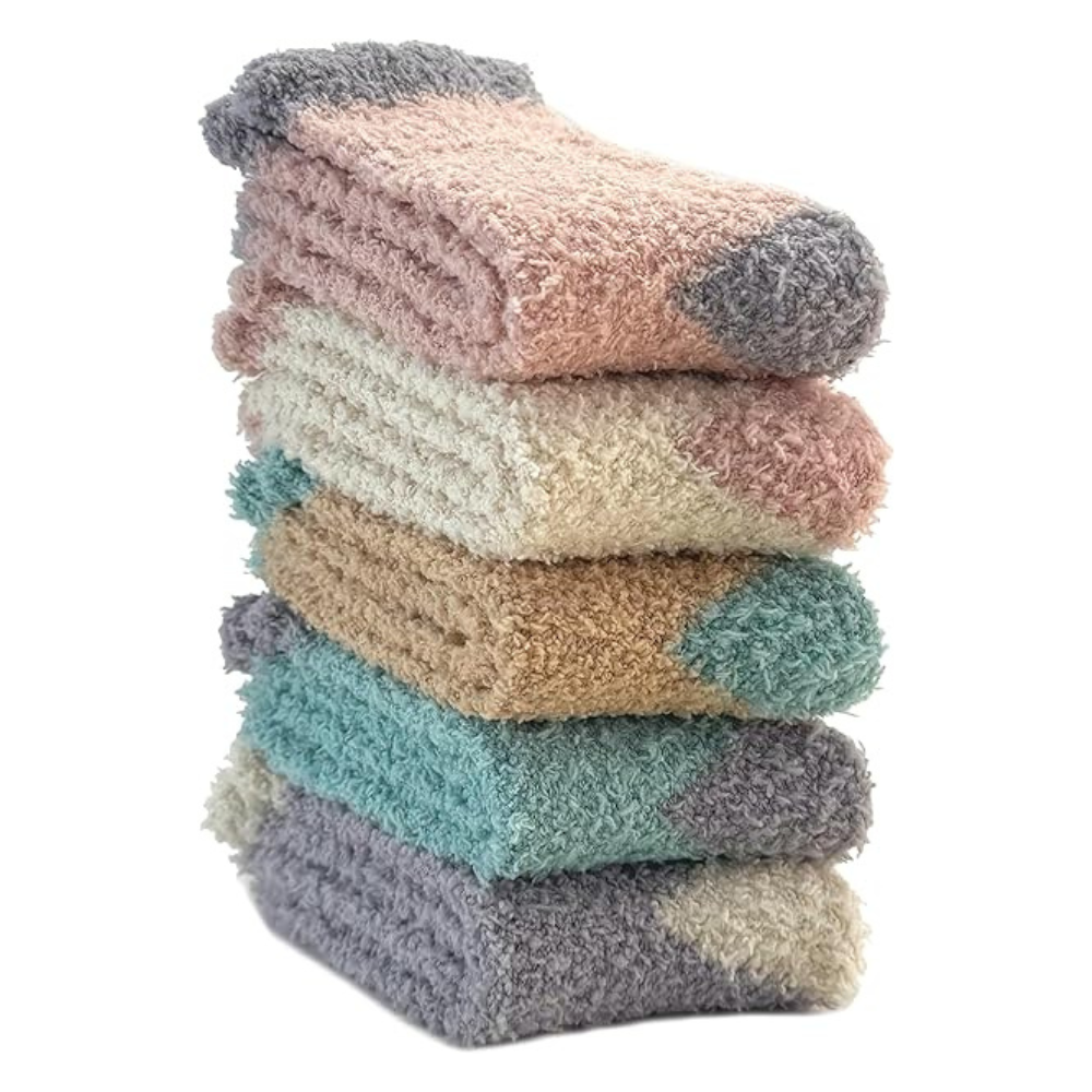 Pair Of 6 Warm Cozy Fluffy Fuzzy Plush Sleeping Socks Set For Women