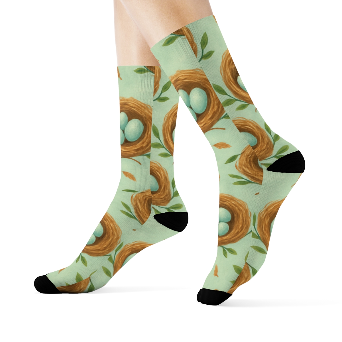Robin Nest Ring Circles On Soft Mint Background premium sports crew socksRobin Nest Ring Circles on Soft Mint Background Crew Socks - Image 3