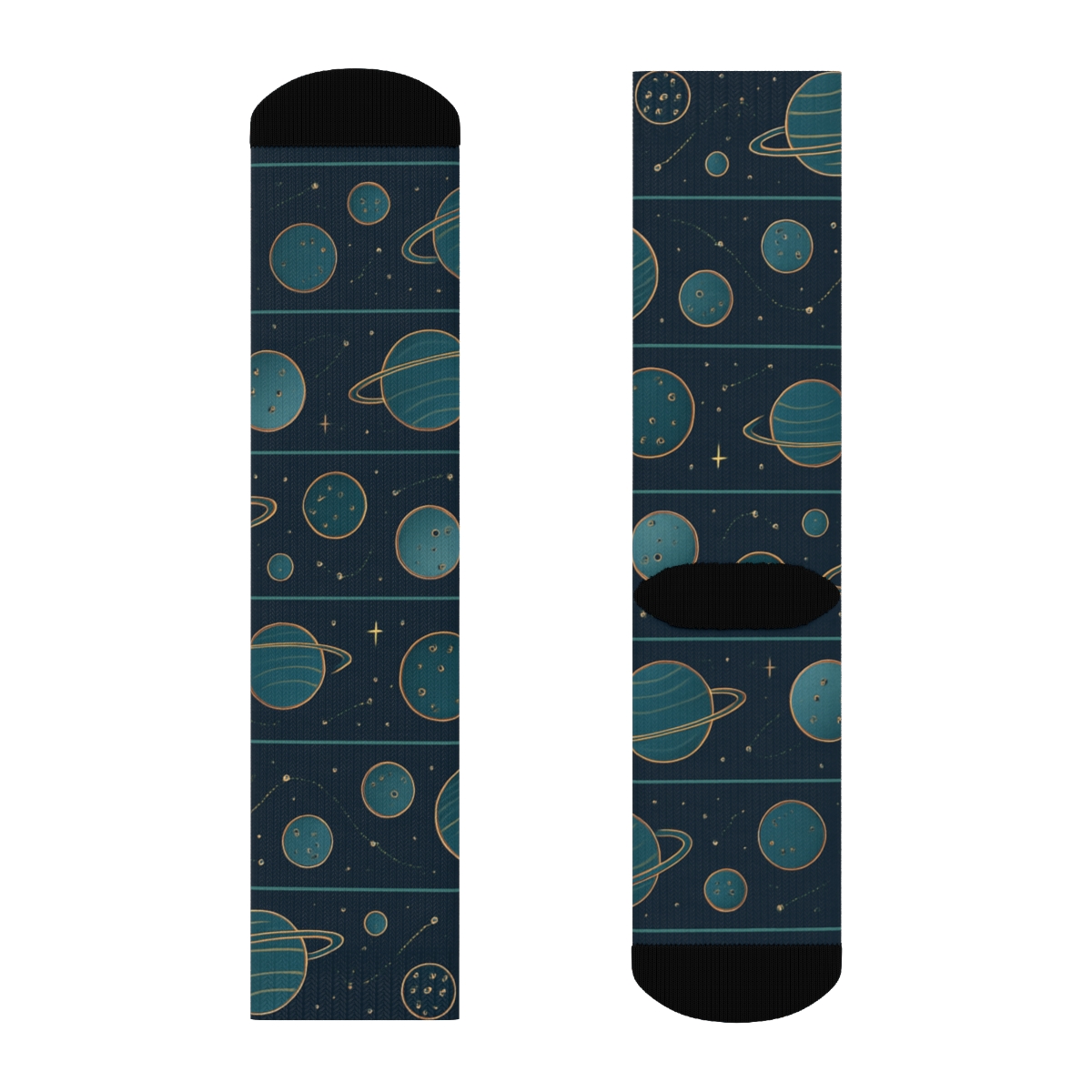 Ionized Teal Orbital Bands On Deep Navy Background custom crew socks