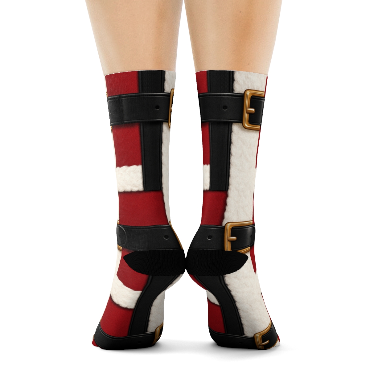 Santa Belt Buckle Border Tessellation soft everyday crew socks