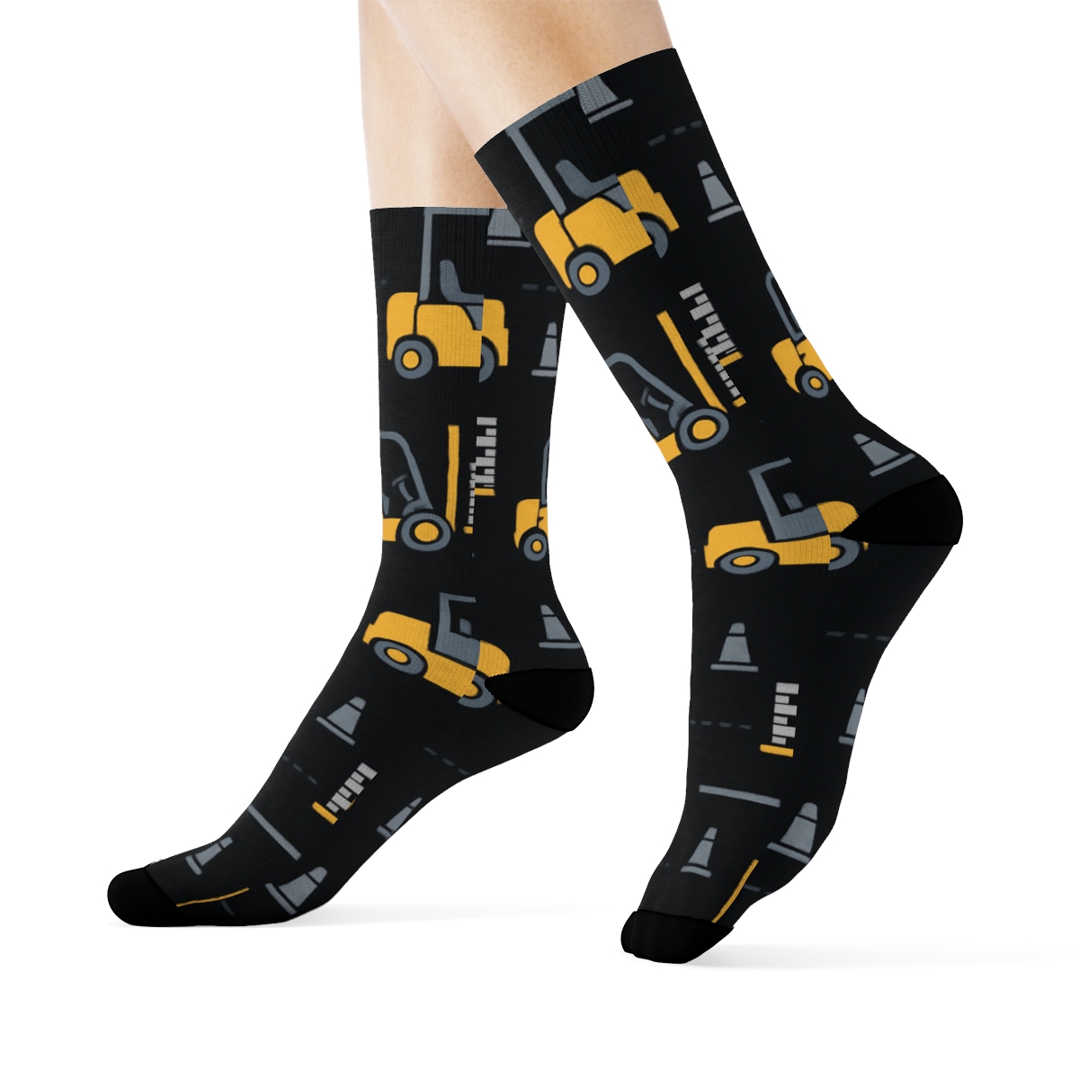 Warehouse Rhythm With Forklift Operator Motif designer printed crew socks