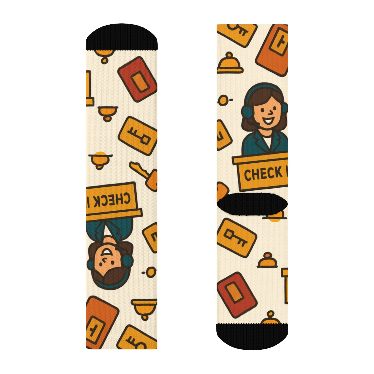 Hotel Receptionist Bellhop And Keycard Tessellation trendy patterned crew socks