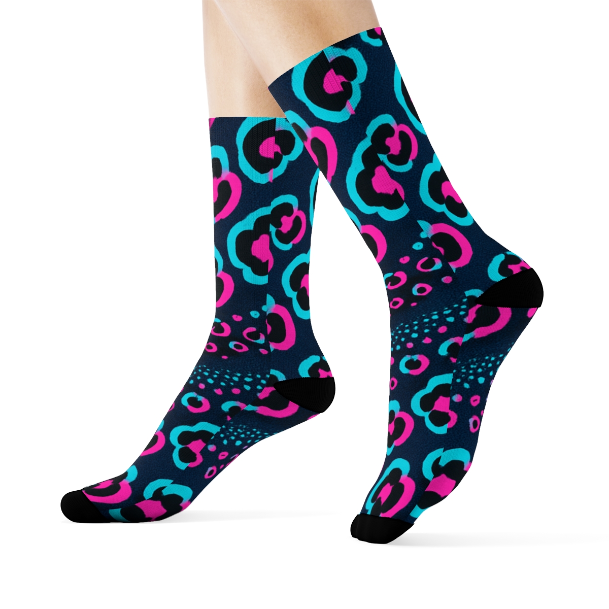 Neon Contrast Diagonal Spot Wave stylish athletic crew socks