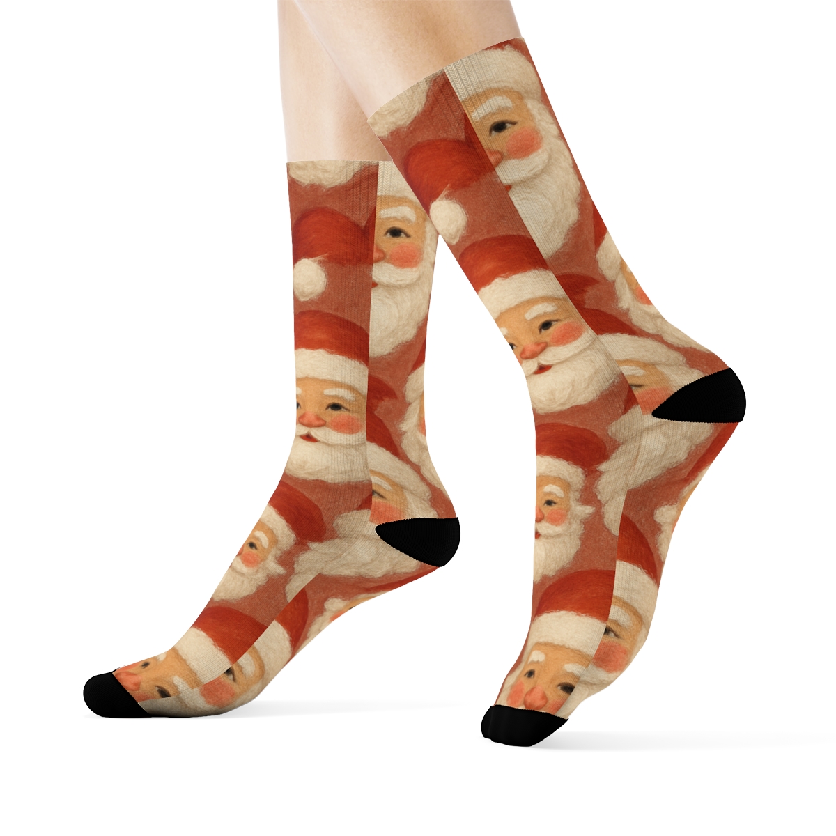 Cozy Painted Santa Face Pattern unique graphic crew socks