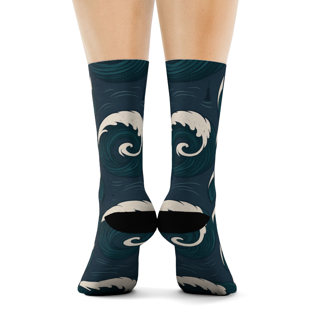 Storm Swell Whirlpool Medallions On Charcoal Blue premium sports crew socks