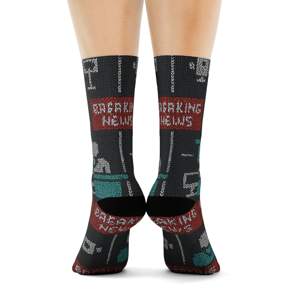 Knitted News Anchor Grid Illusion designer printed crew socks