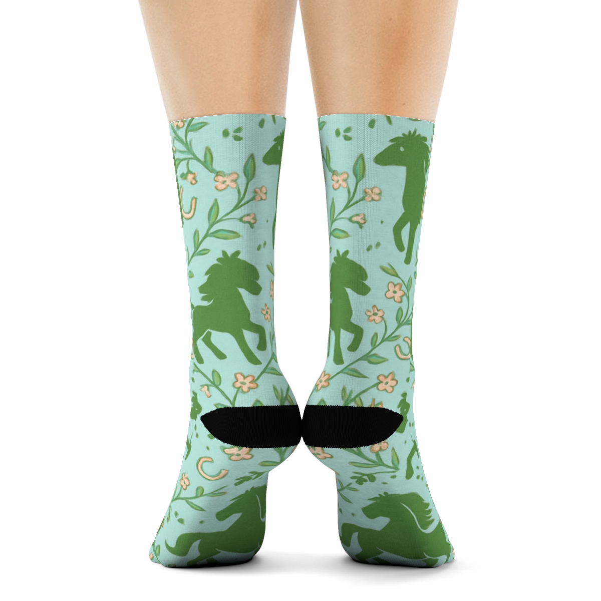 Pony Meadow Lattice On Pastel Blue personalized crew socks