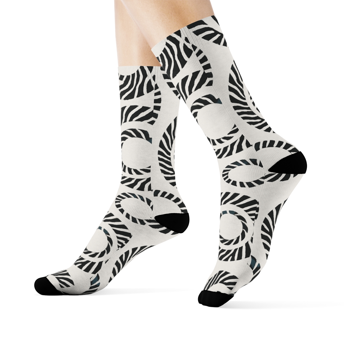 Teal Inlay Zebra Stripe Rings On Soft Gray designer printed crew socks