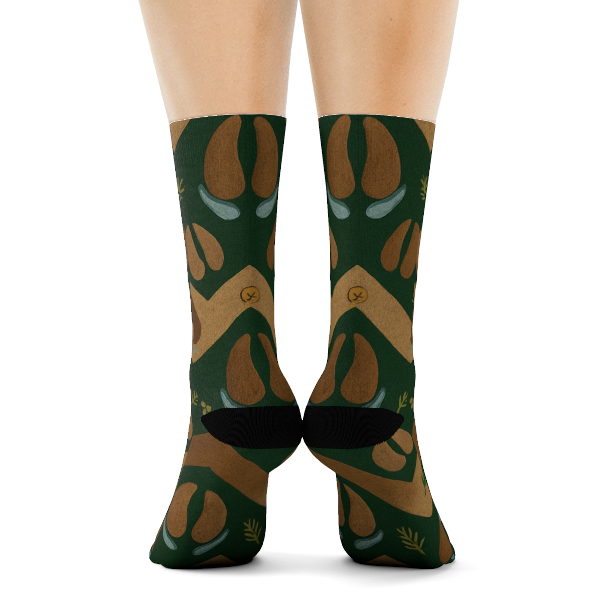Reindeer Hoofprint Chevron On Deep Forest Green designer printed crew socks