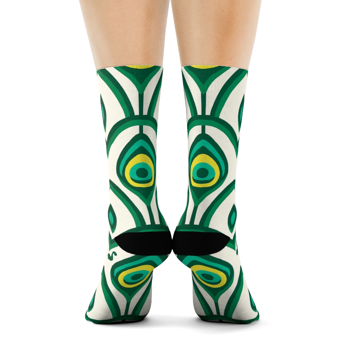 Peacock Tail Feather Lattice On White Background premium sports crew socks