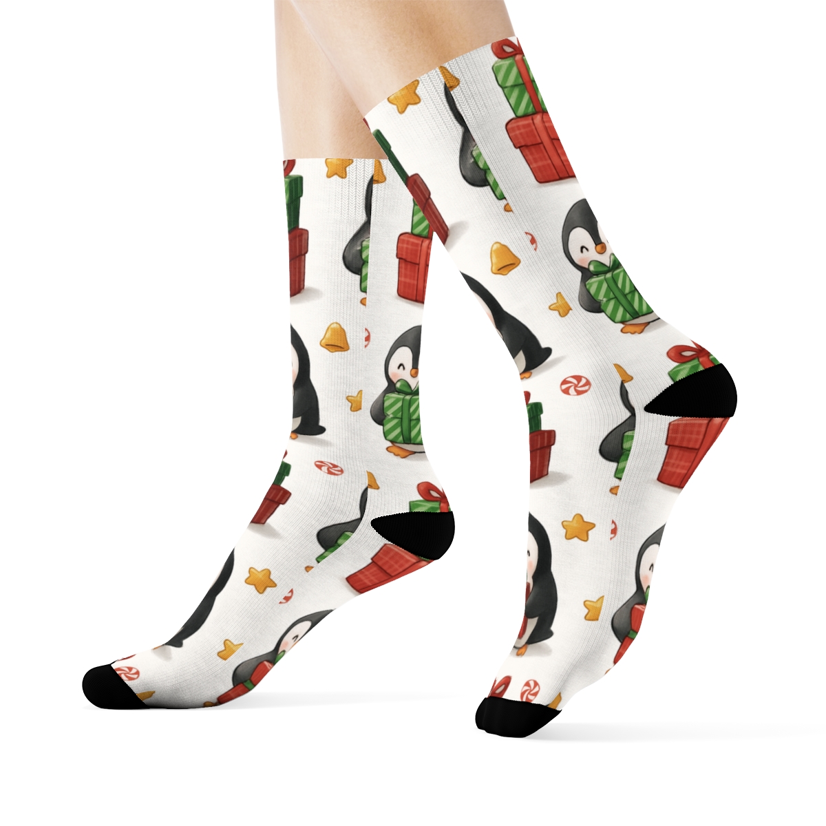 Penguin Gift Stack Grid On White Background personalized crew socks