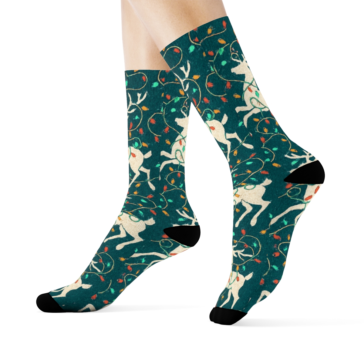 Tangled Reindeer Light Lattice designer printed crew socks