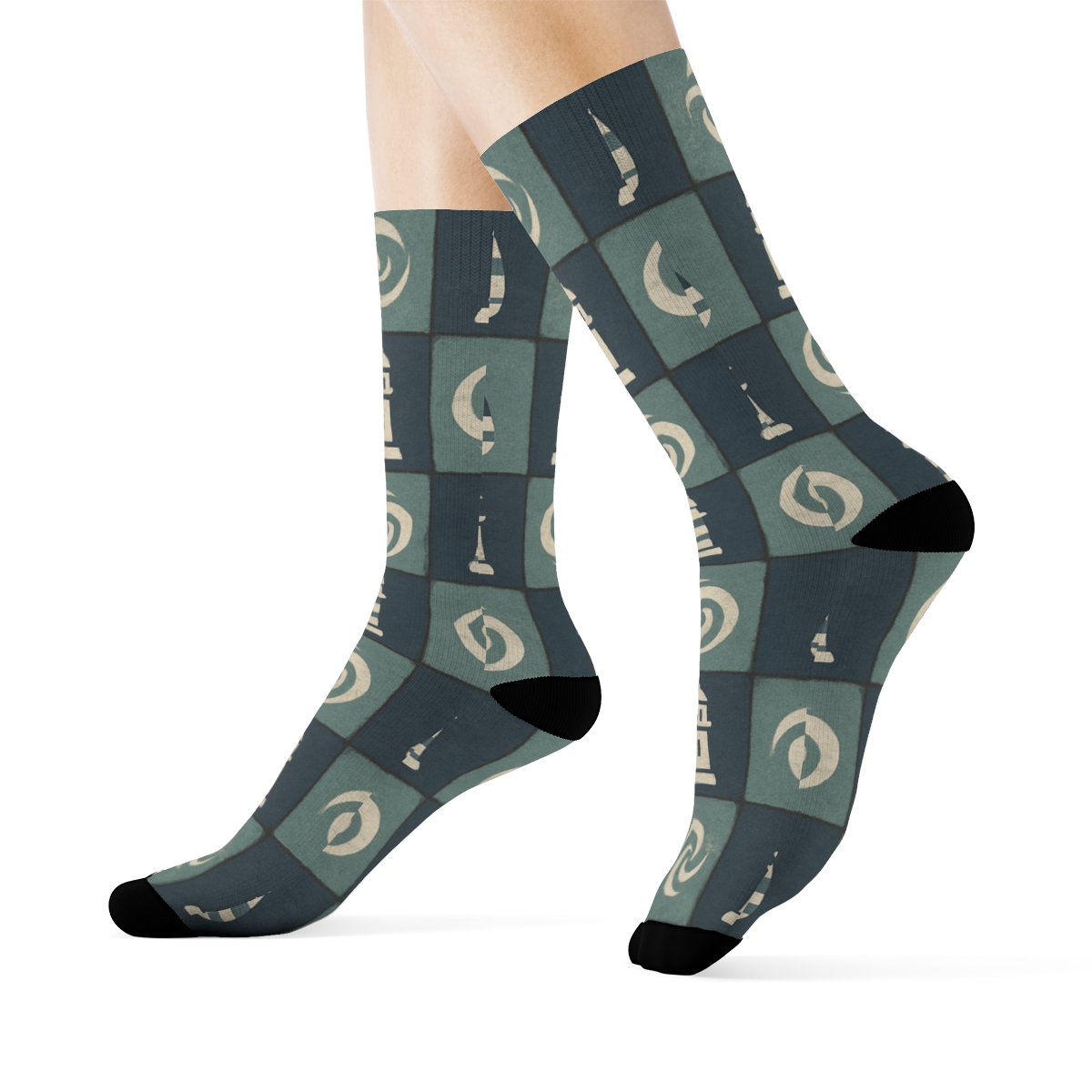 Nautical Buoy And Wave Mosaic stylish athletic crew socks