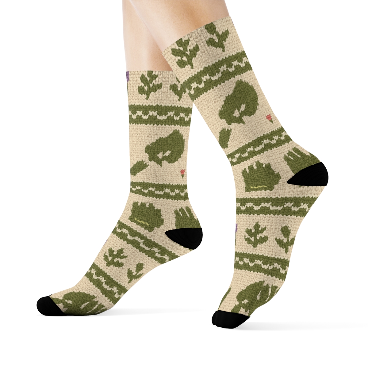 Knitted Herb Rows With Gardener Tool Banding unique graphic crew socks
