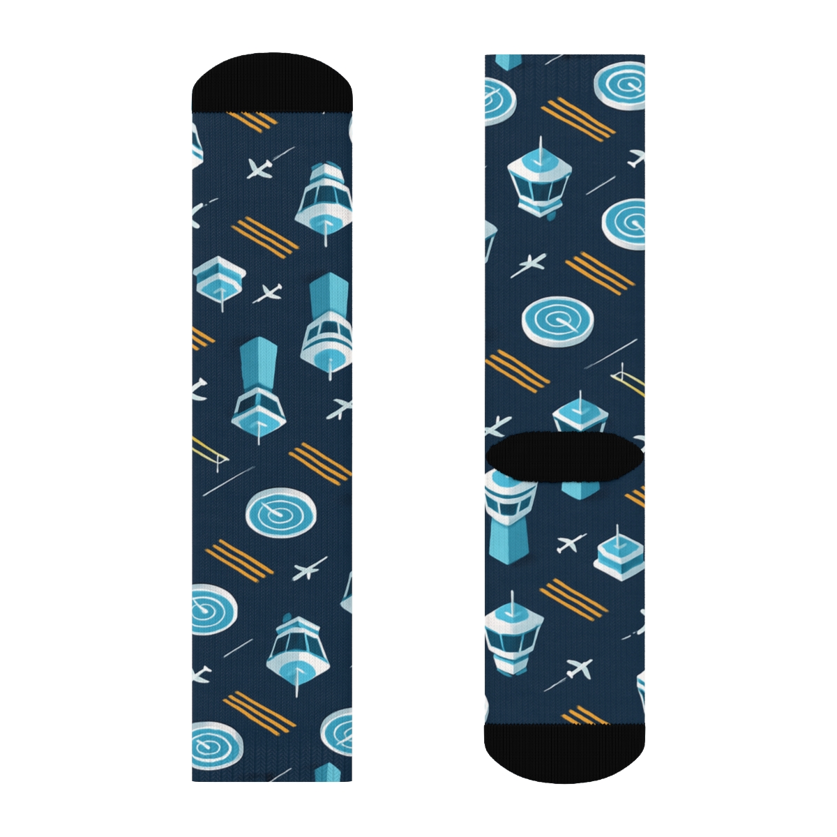 Sky Grid Of Air Traffic Controller Icons Over Runway Lines designer printed crew socks