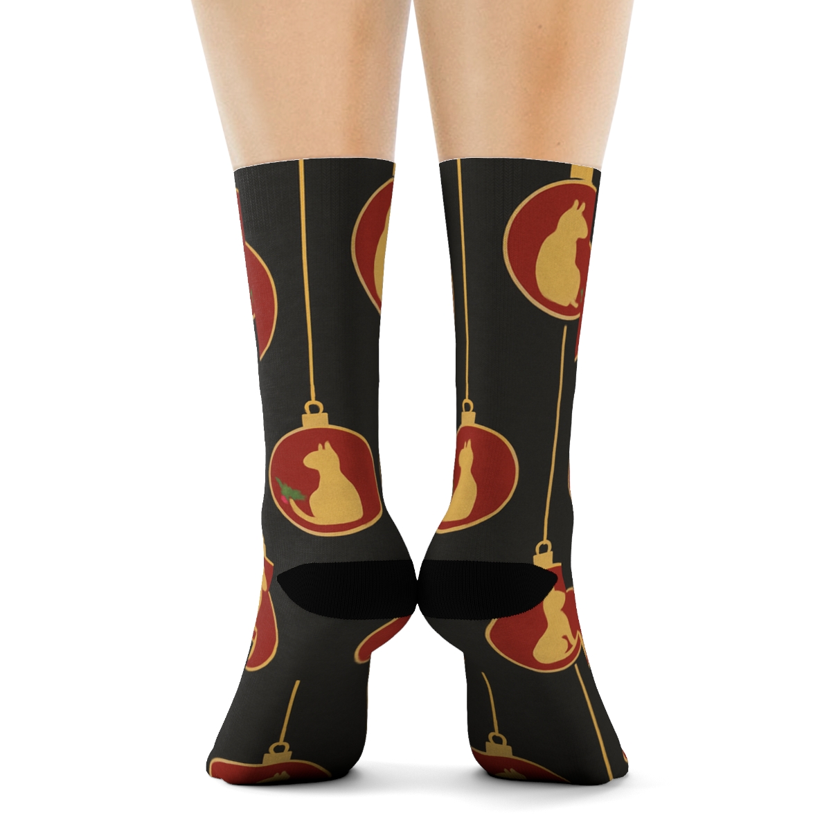 Minimalist Cat Ornament Silhouettes On Charcoal Background stylish athletic crew socks