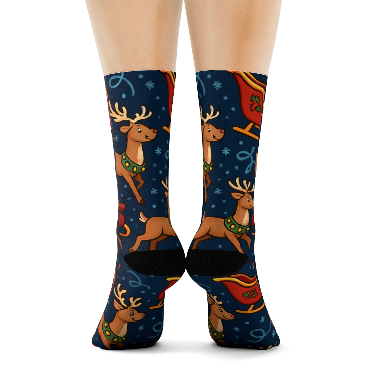 Reindeer Drawn Sleigh Parade Lattice comfortable cotton crew socks