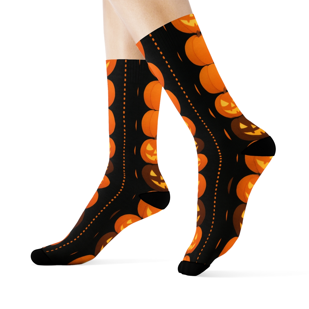 Stacked Pumpkin Totem Stripe Repeat On Black Background stylish athletic crew socks