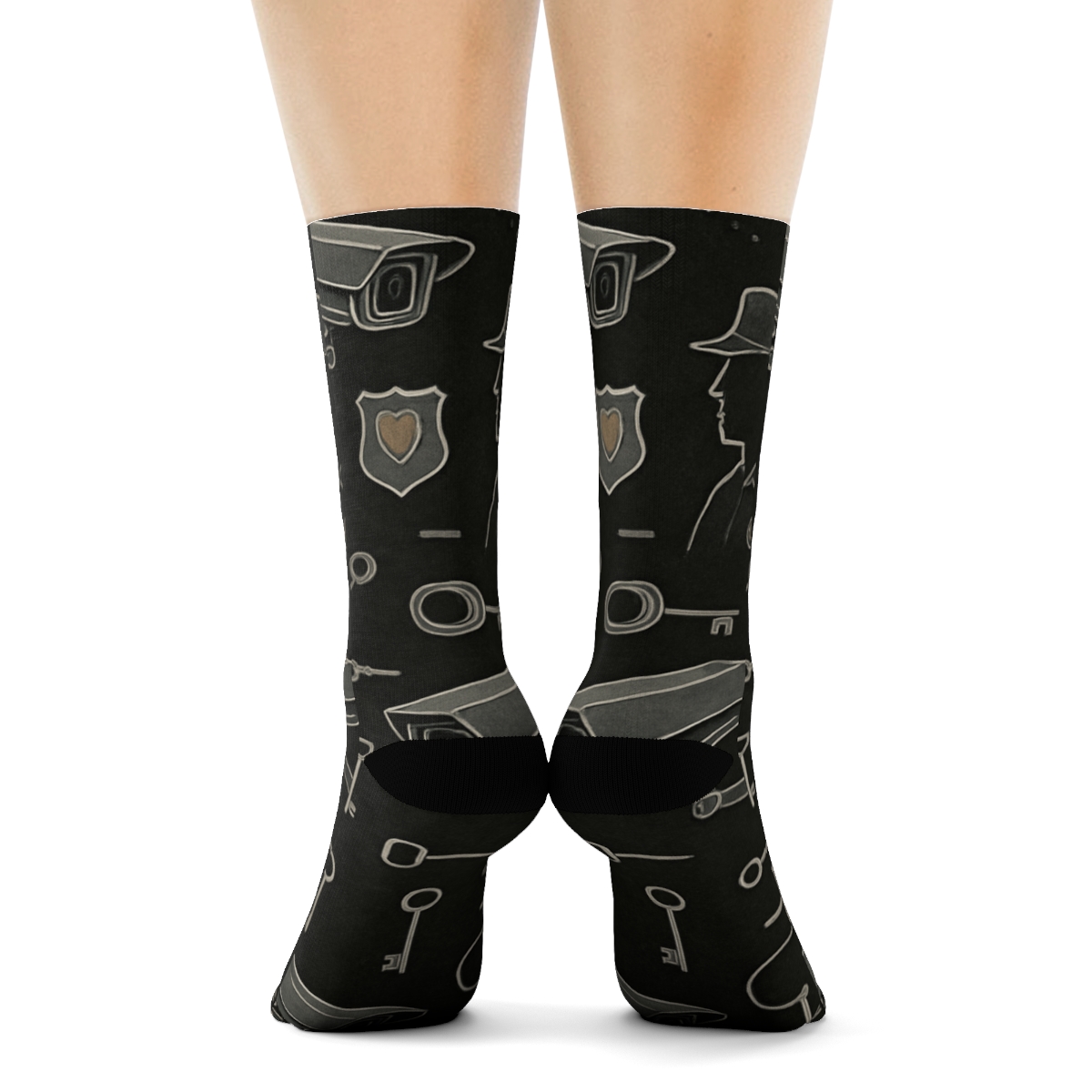 Surveillance Grid With Prison Officer Detail Collage designer printed crew socks