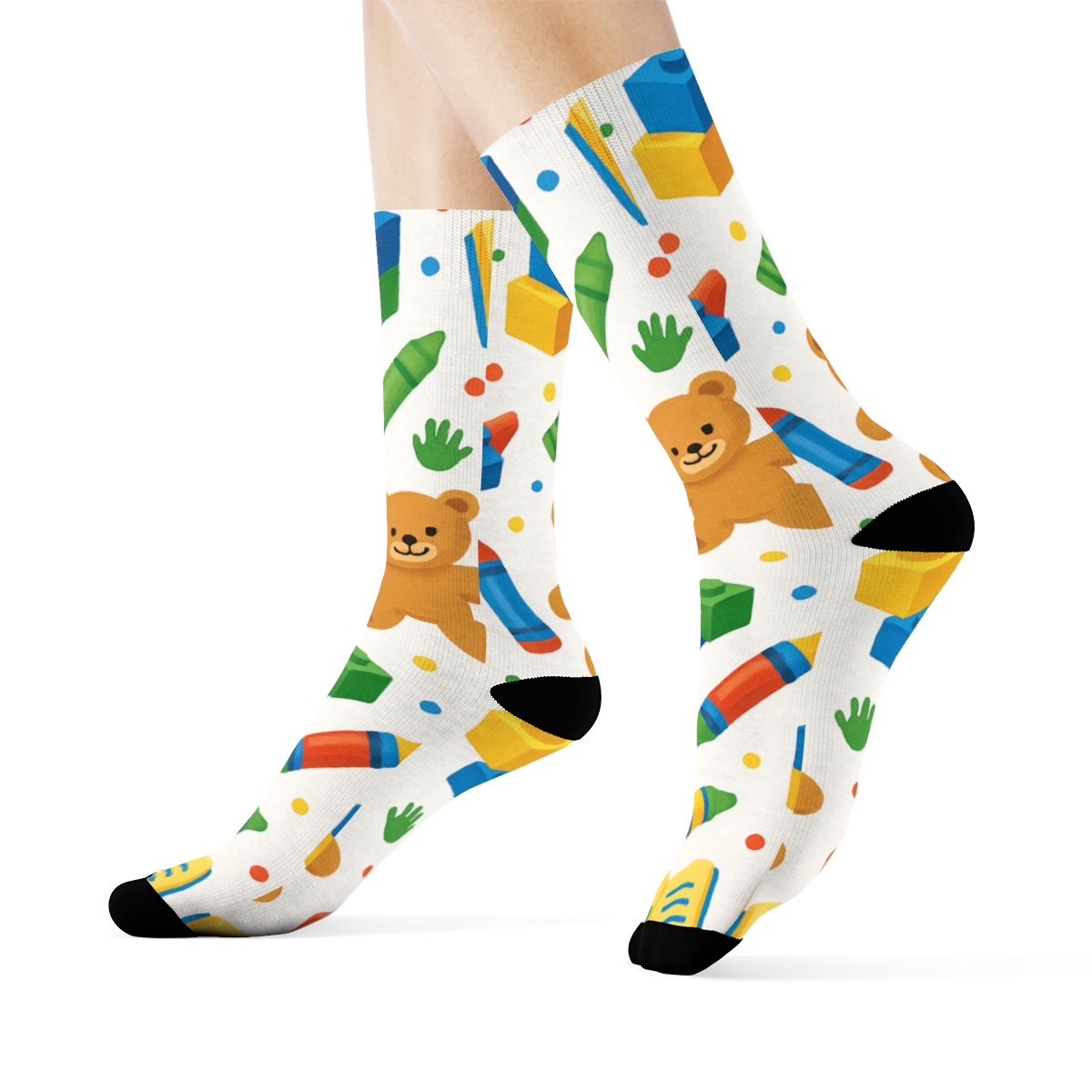 Primary Playtime Collage, Childcare Worker Edition unique graphic crew socks