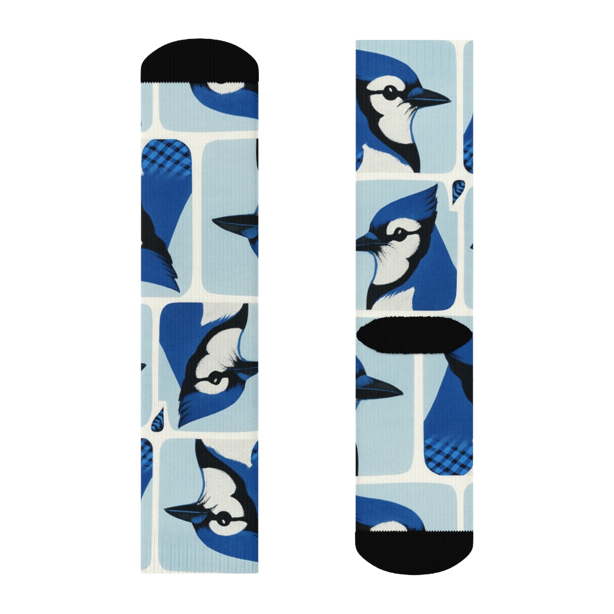 Blue Jay Masked Portrait Grid On Frost White premium sports crew socks