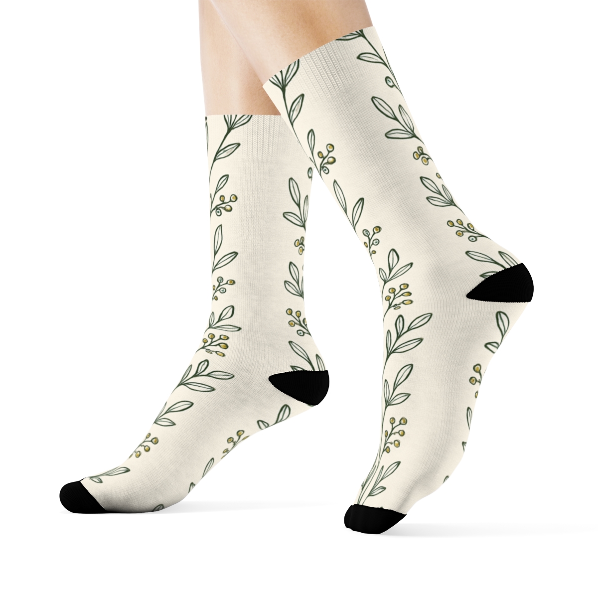 Ivory Mist Mistletoe Linework Stripe Repeat On Warm White Background comfortable cotton crew socks