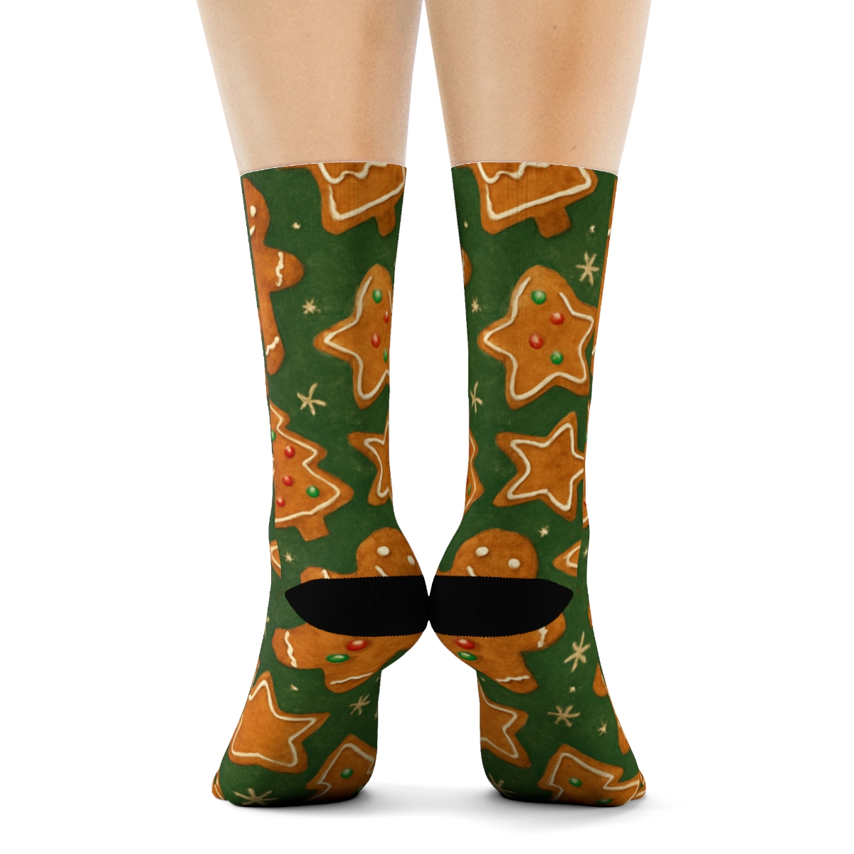 Gingerbread Cookie Holiday Scatter On Green personalized crew socksGingerbread Cookie Holiday Scatter on Green Crew Socks - Image 4