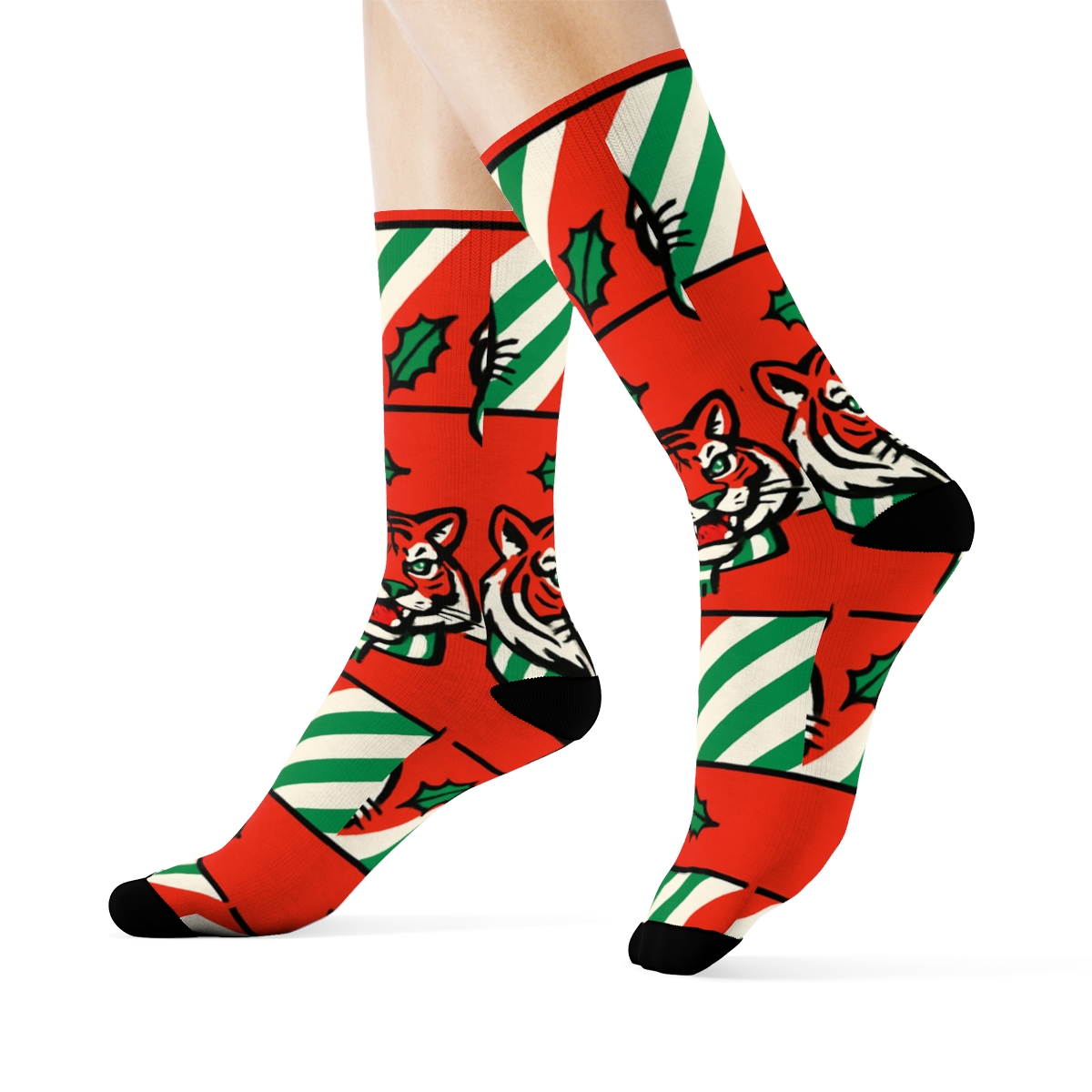 Tiger Candy Cane Stripes premium sports crew socks
