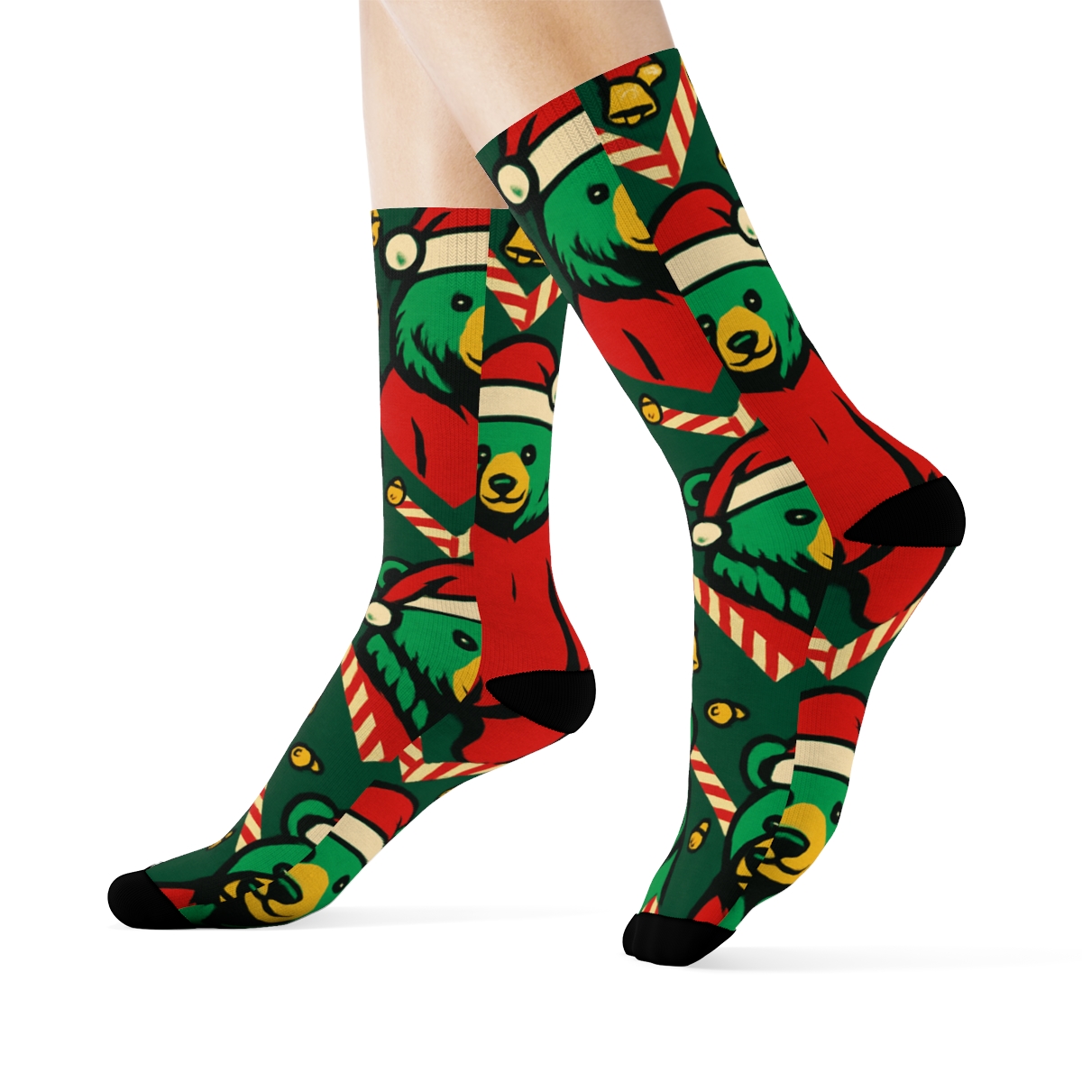 Santa Bear Chevron Lineup designer printed crew socks