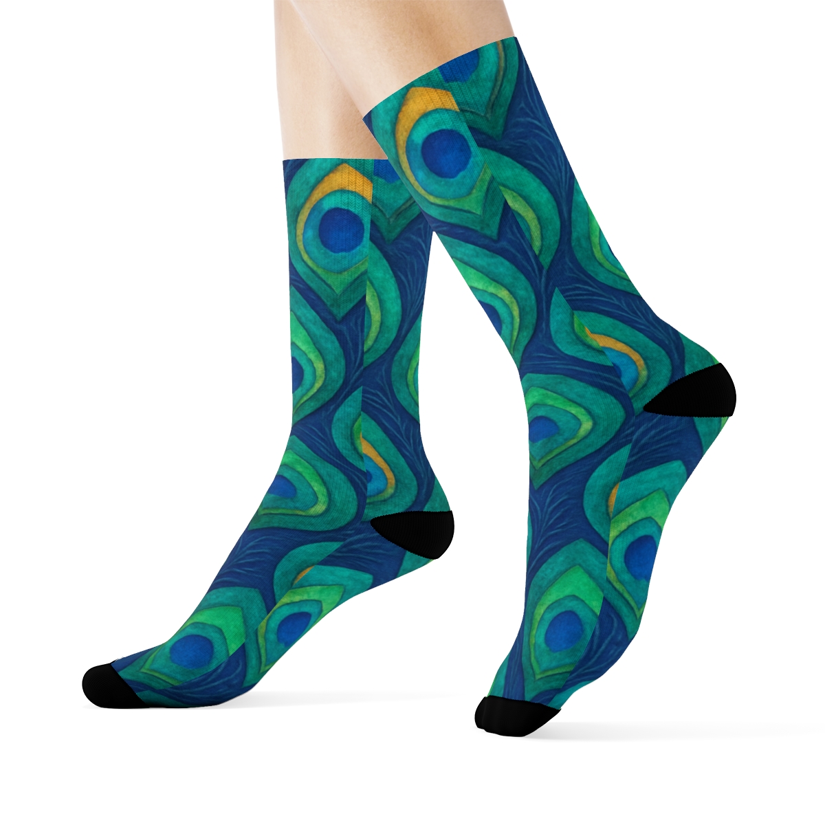 Peacock Eye Feather Mosaic On Deep Indigo Background stylish athletic crew socks