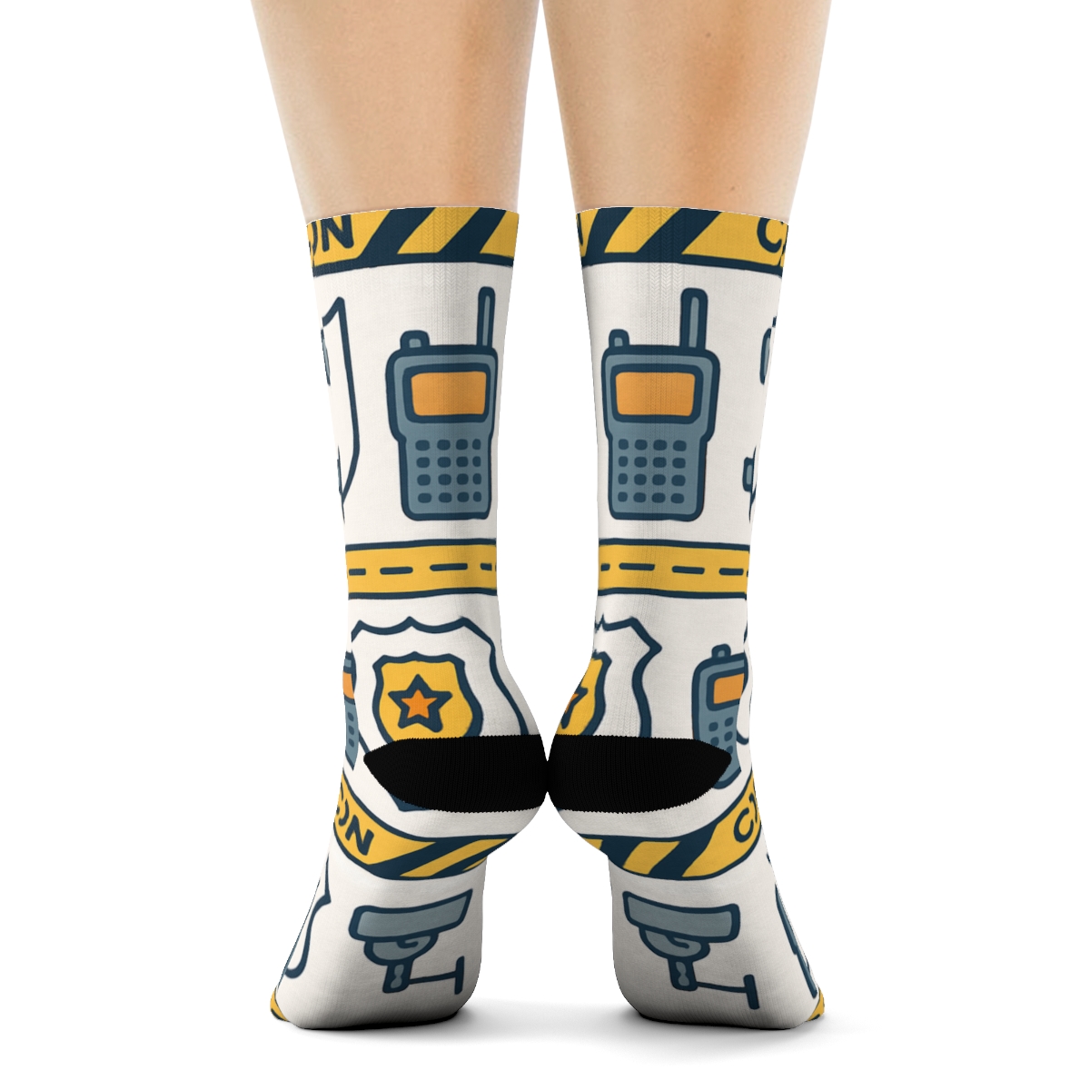 Caution Tape Bands With Security Guard Motif unique graphic crew socks