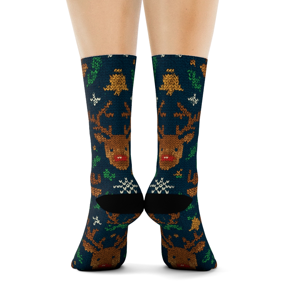 Rudolph Nordic Antler Lattice On Midnight Sky unique graphic crew socks