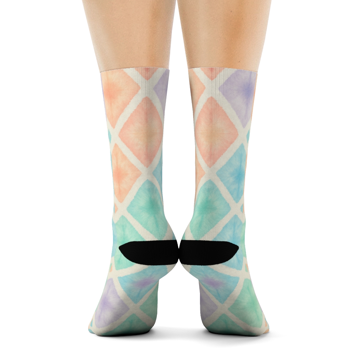 Pastel Shibori Diamond Lattice On White stylish athletic crew socks