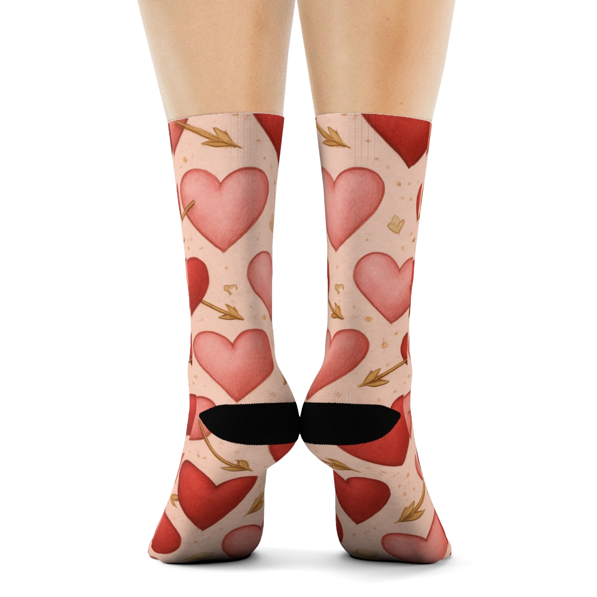 Valentines Heart With Arrow Pattern On Soft Pink Background designer printed crew socks