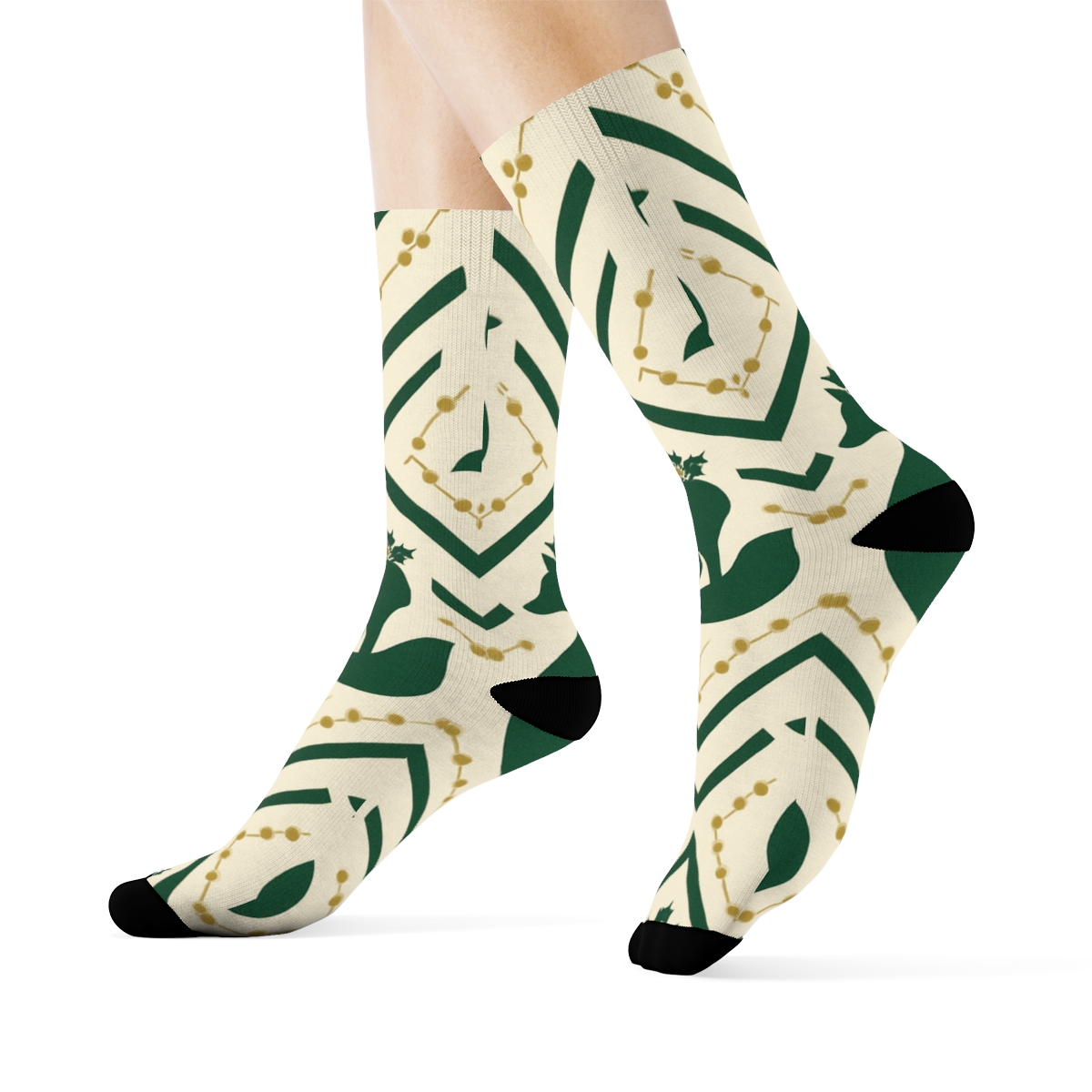Green Fox Holly Chevron trendy patterned crew socks
