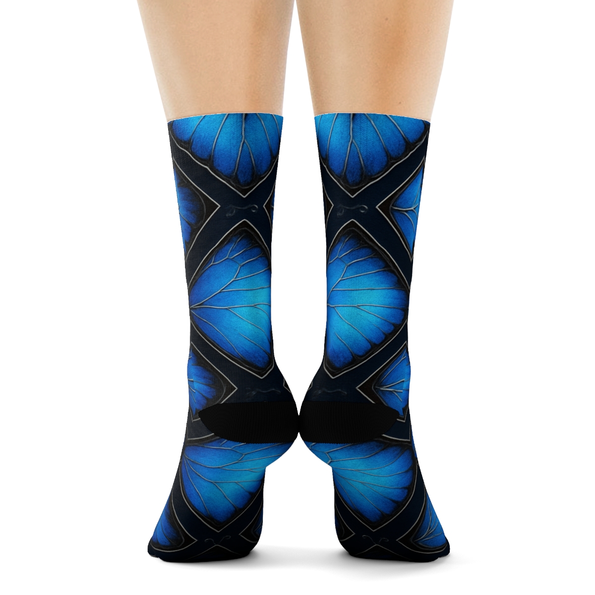 Iridescent Morpho Wing Vein Lattice On Midnight Navy designer printed crew socks