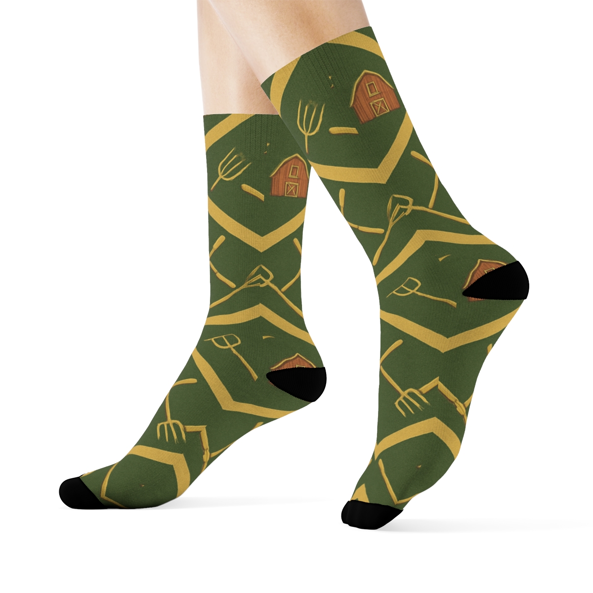 Wheat Chevron Pattern With Farmer Tools premium sports crew socks