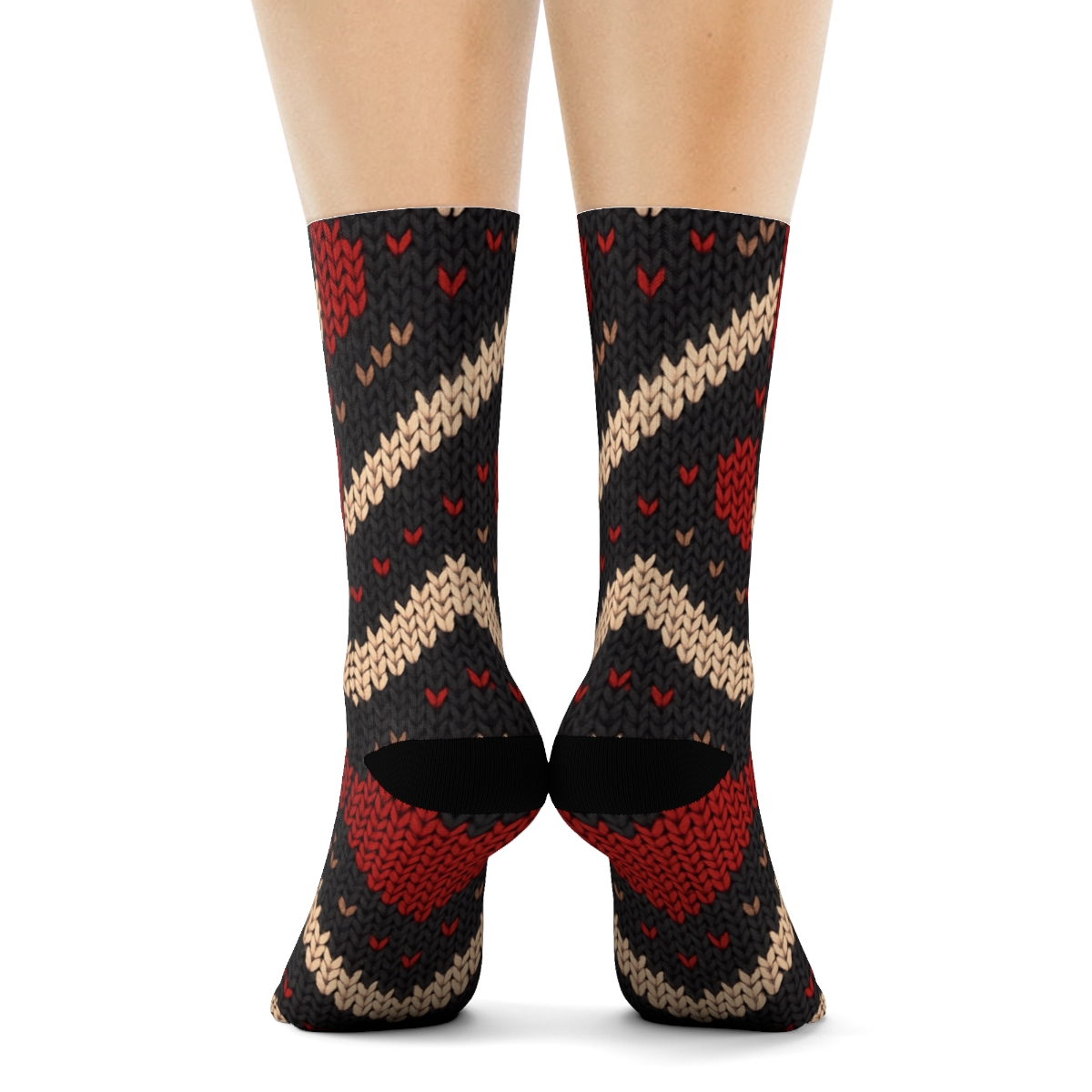 Valentines Classic Heart Knit Illusion Chevron Field unique graphic crew socksValentines Classic Ticker Knit Illusion Chevron Field Crew Socks - Image 4