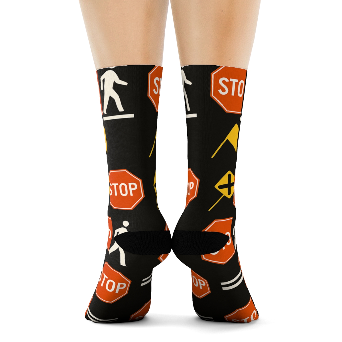 Pedestrian Signal Parade With Crossing Guard Icons designer printed crew socks