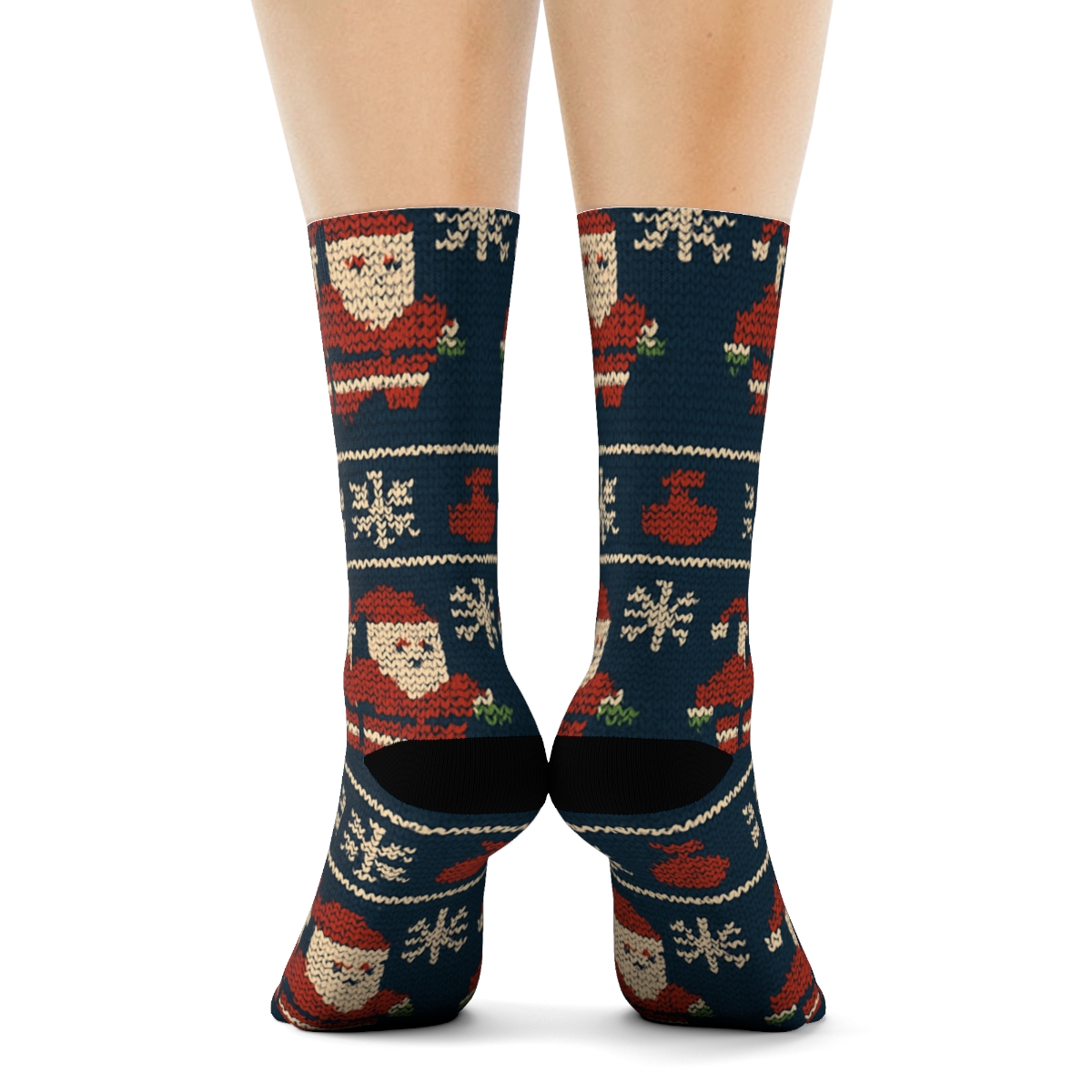 Santa Claus Nordic Night Knit Pattern comfortable cotton crew socks
