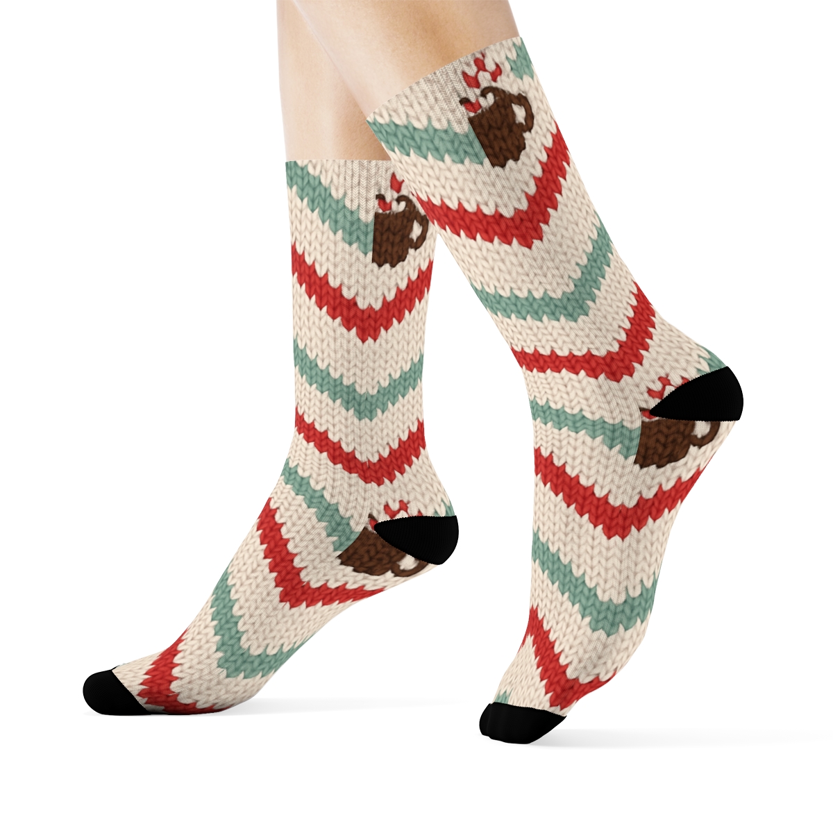 Candy Canes Knitted Chevron Comfort stylish athletic crew socks