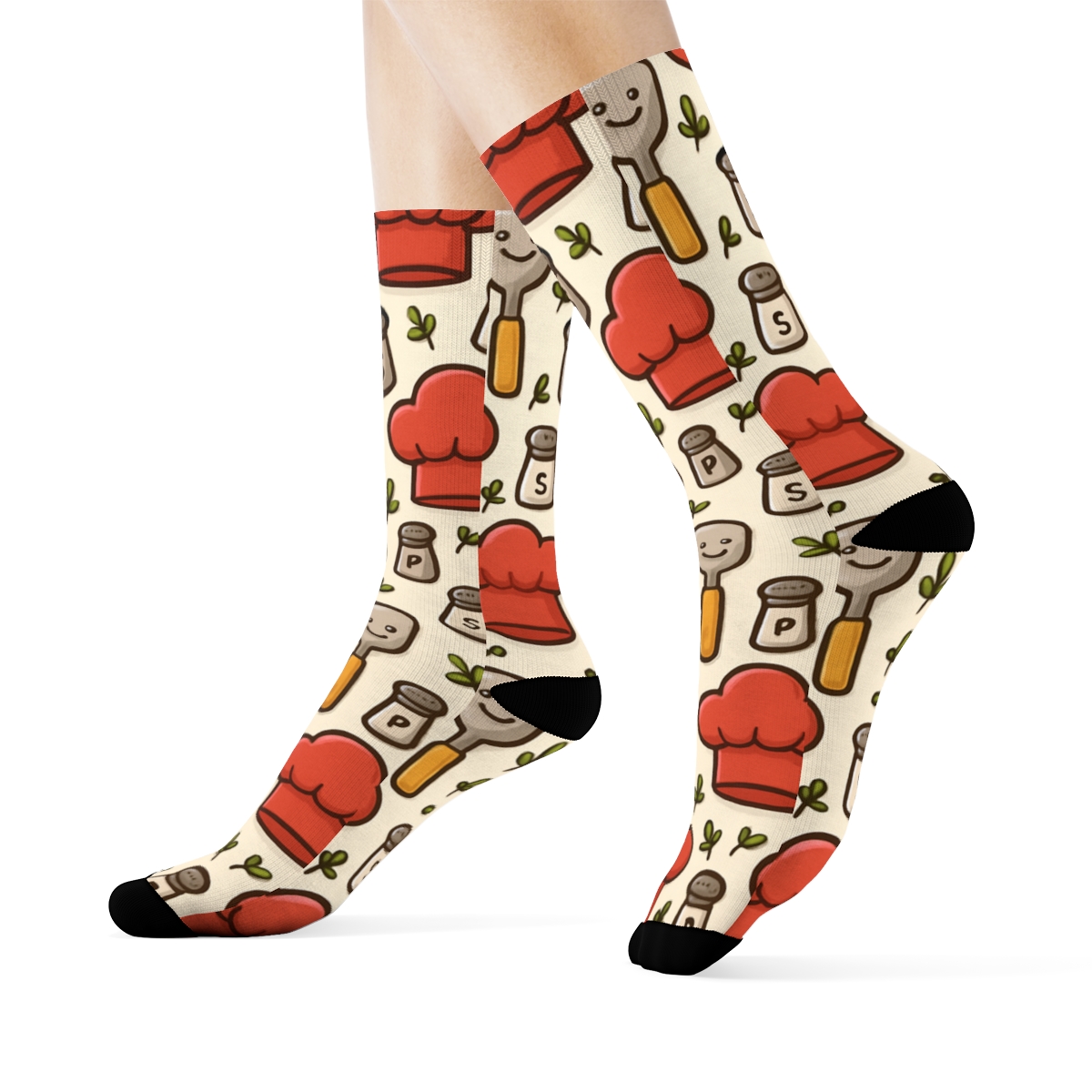 Chef Hat Lattice With Cook Motifs comfortable cotton crew socksChef Hat Lattice with Cook Motifs Crew Socks - Image 3