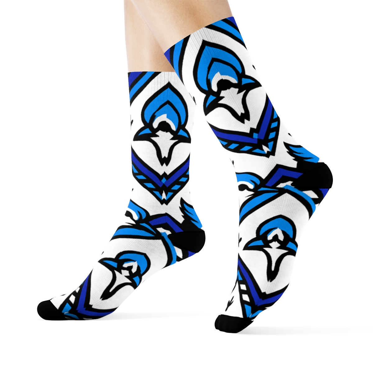 Blue Jay Crest Chevron On White Background unique graphic crew socks