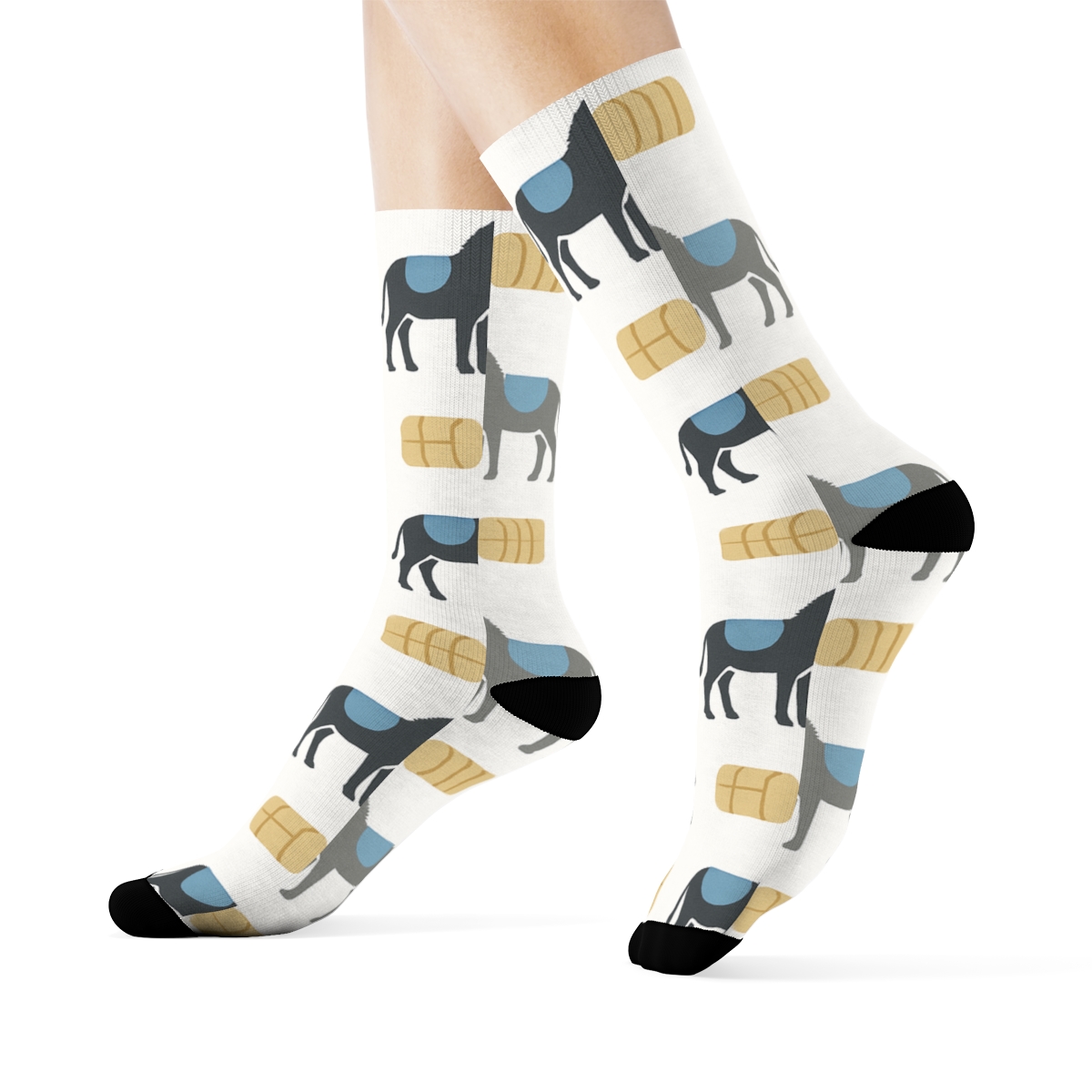 Minimal Farm Icons With Donkey Rhythm trendy patterned crew socks