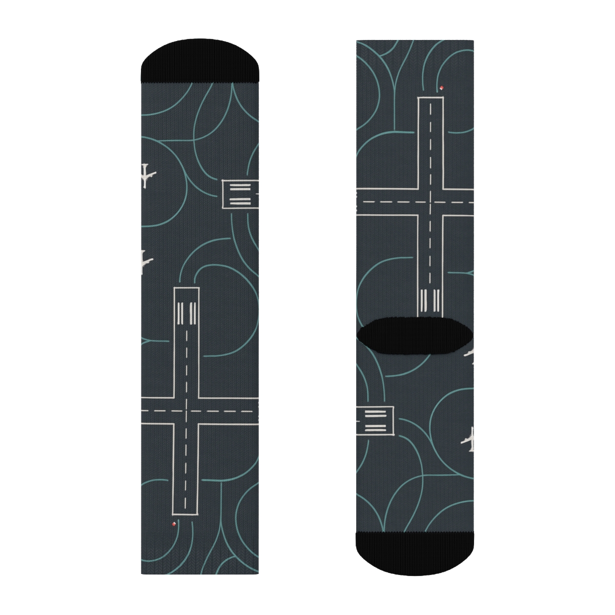 Airplane Runway Lattice Blueprint Pattern unique graphic crew socks