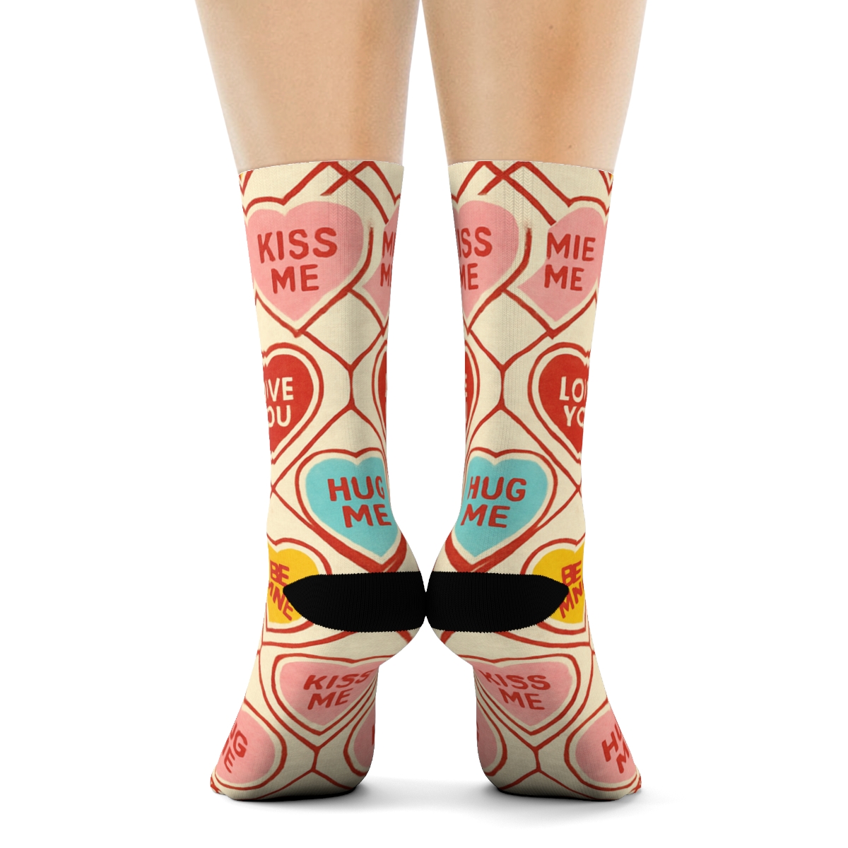 Vintage Candy Packaging Look Valentines Candy Heart Lattice soft everyday crew socks