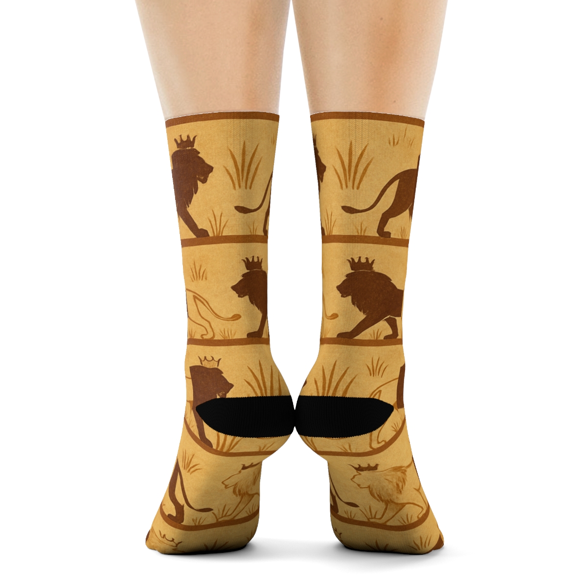 Savanna Crown Parade With Lion Silhouettes custom crew socks