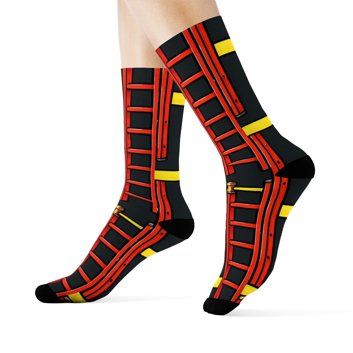 Fire Fighter Ladder Grid On Charcoal trendy patterned crew socks