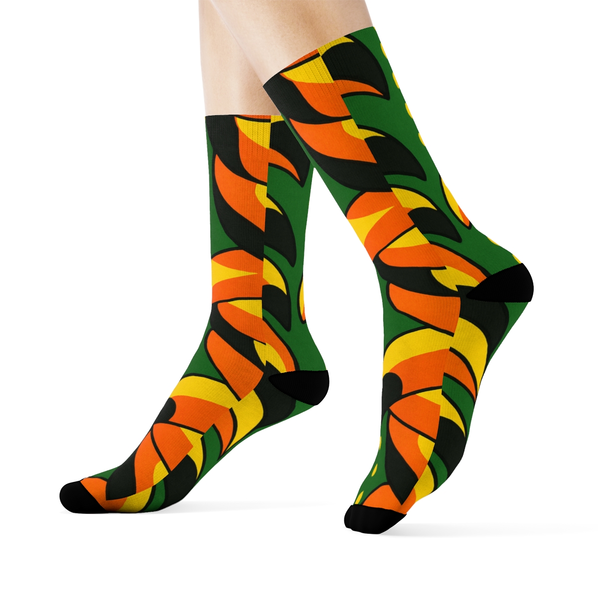 Toucan Beak Stripe Cascade On Jungle Green custom crew socks